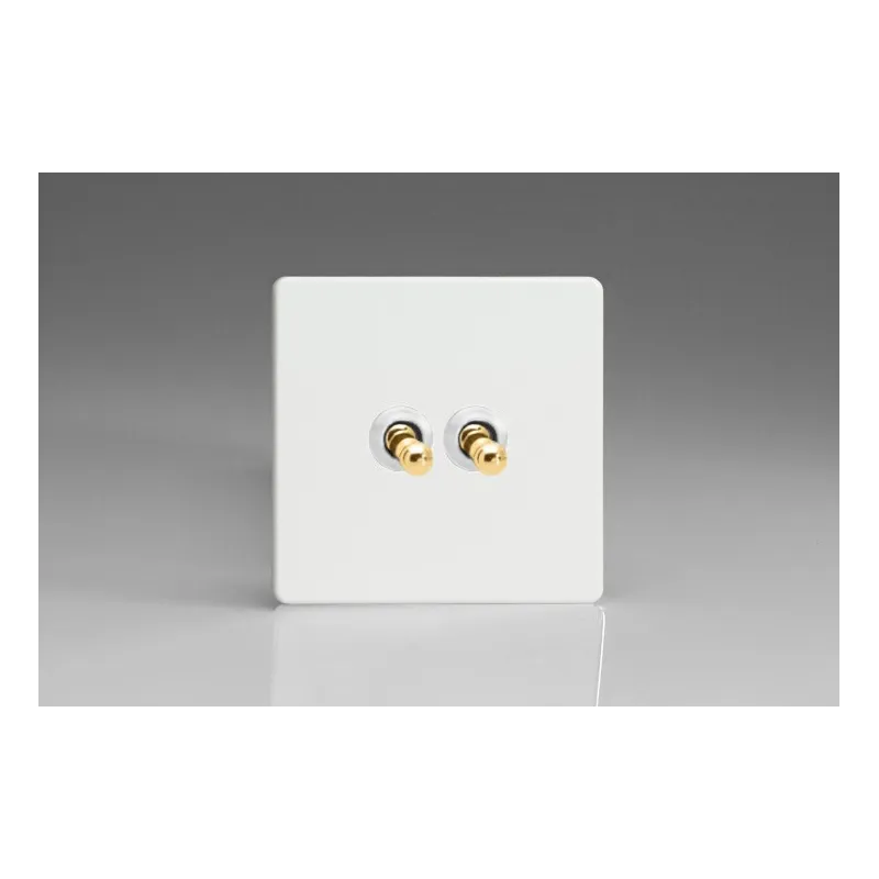 Double Interrupteur Toggle Switch Blanc Mat Bouton Doré Double Interrupteur Toggle Switch Blanc Mat Bouton Doré