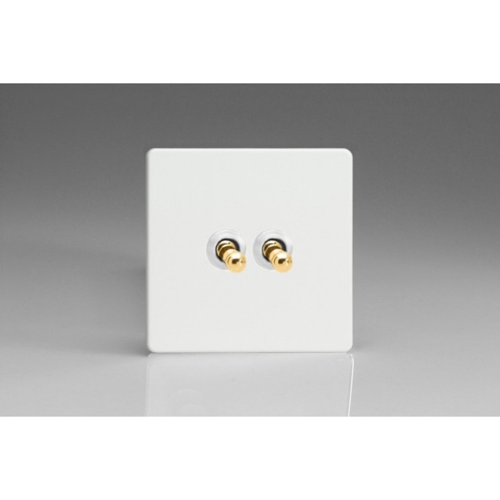 Double Interrupteur V&V Toggle Switch Blanc Mat Bouton Doré