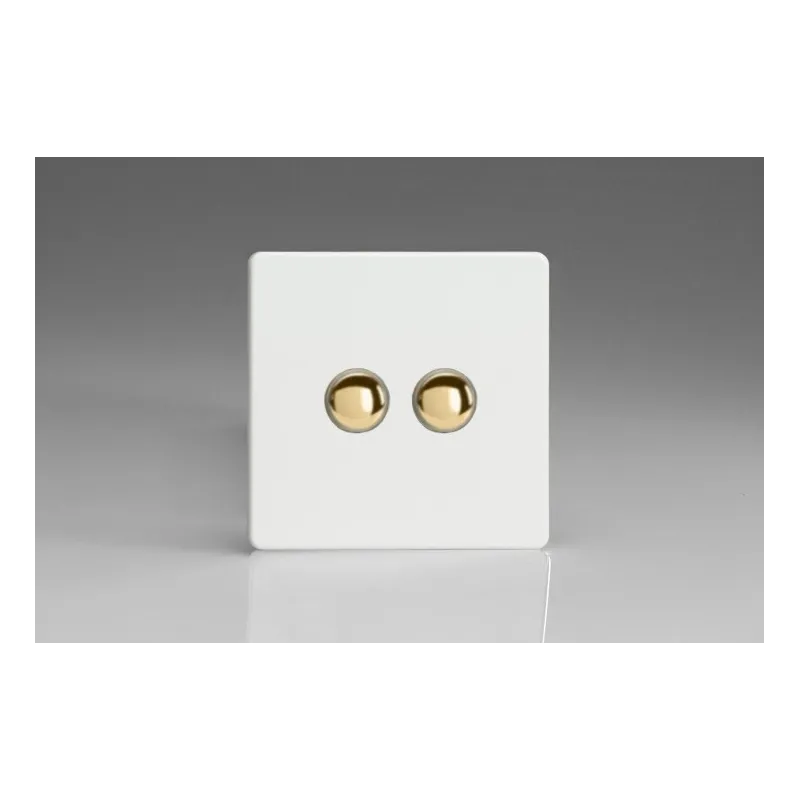 Double Interrupteur Push Switch Blanc Mat Bouton Doré