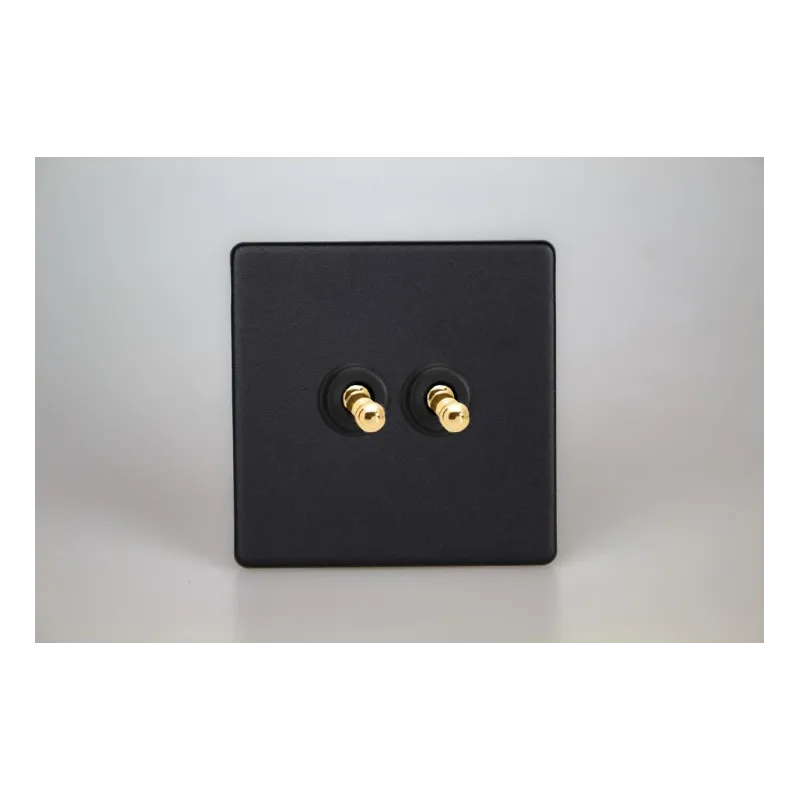 Double Interrupteur Toggle Switch Noir Mat Bouton Doré