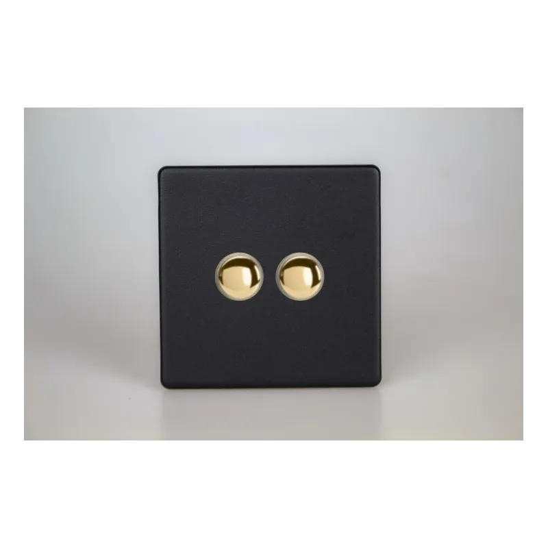 Double Bouton Poussoir Telerupteur Noir Mat Bouton Doré Double Bouton Poussoir Telerupteur Noir Mat Bouton Doré